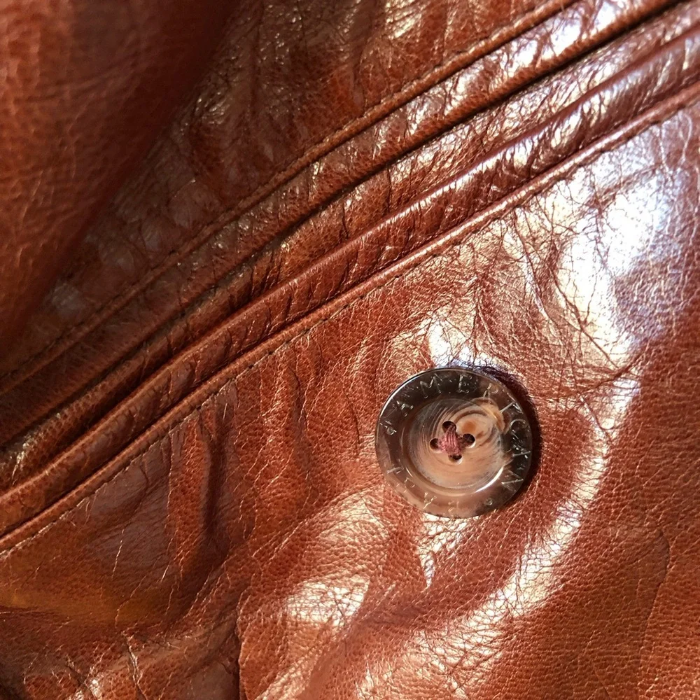 Men’s Vintage 90s brown leather bomber coat jacket L - Picture 8 of 16